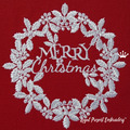 White Merry Christmas Wreath Machine Embroidery Design - 5 sizes