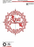 White Merry Christmas Wreath Machine Embroidery Design - 5 sizes