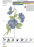 Machine Embroidery Design blue pansy viola flowers bouquet - 2 sizes