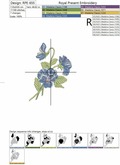Machine Embroidery Design blue pansy viola flowers bouquet - 2 sizes