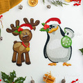 Penguin and Reindeer Christmas Machine Embroidery Designs - 2 sizes