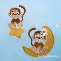 Lovers Monkeys on a moon and star Machine Embroidery Designs - 2 in 1