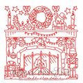 Fireplace with Wreath Redwork - 4 sizes