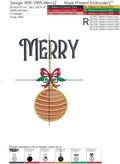 Merry inscription with Christmas ball machine embroidery design - 2 sizes