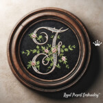 Monogramme F avec roses Motif de broderie machine