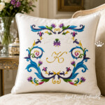 Monogram Frame Louis XIV Machine Embroidery Design for Large Hoops