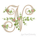 Monogram N with roses Machine Embroidery Design