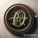 Monogram O with roses Machine Embroidery Design