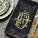 Monogram O with roses Machine Embroidery Design