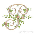 Monogram P with roses Machine Embroidery Design