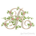 Monogram R with roses Machine Embroidery Design