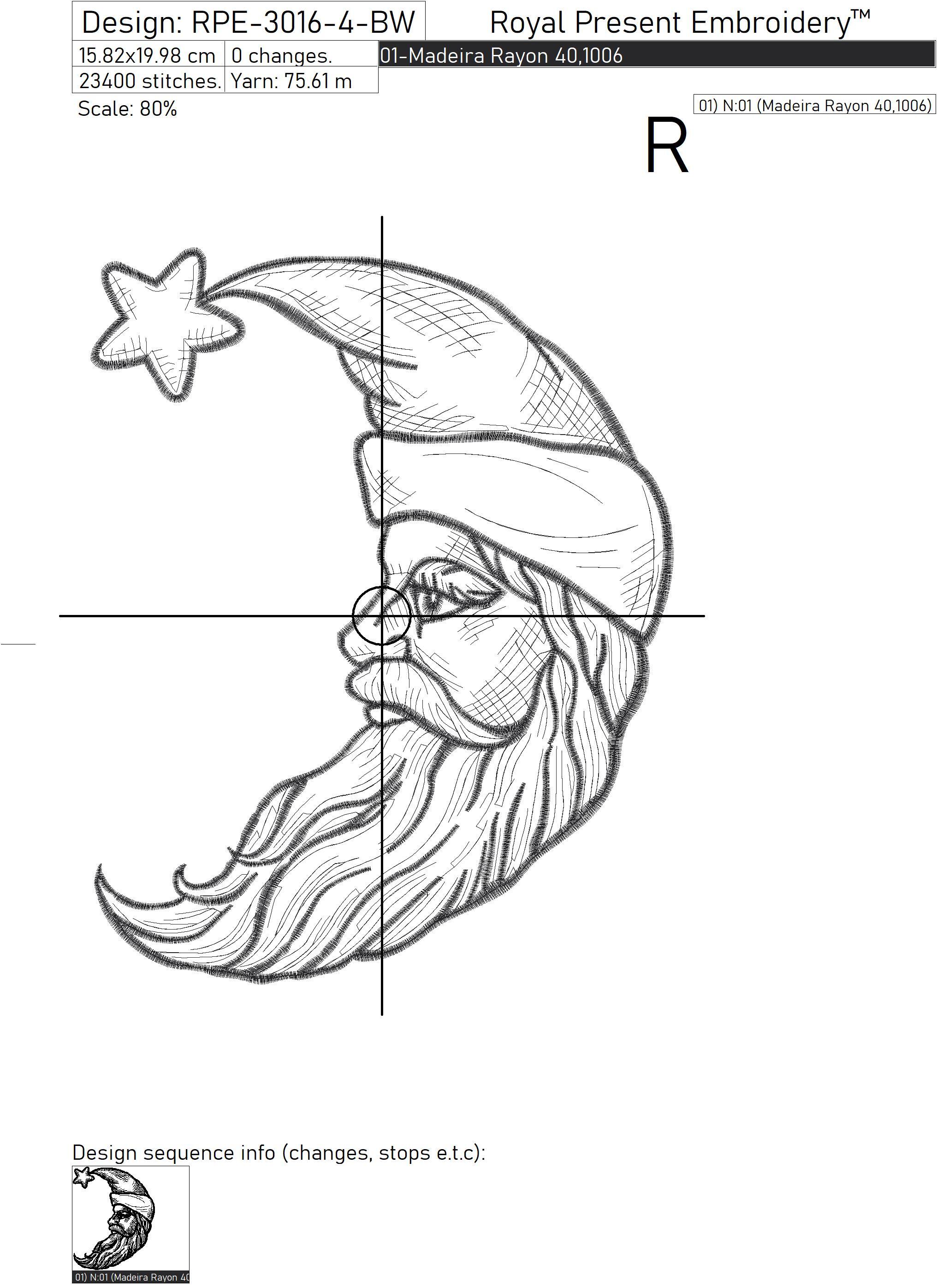 Moon Santa Claus Vintage Machine Embroidery Design 4 Sizes Royal Present Embroidery