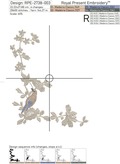 Oriental Corner Machine Embroidery Designs with Bird - 3 sizes