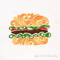Ornate Burger Machine Embroidery Design - 3 sizes
