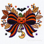 Nœud d’Halloween avec citrouille et chauve-souris – motif de broderie machine, 4 tailles