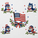 Patriotic Tweet Birds and Flag Machine Embroidery Designs Bundle - 4 sizes
