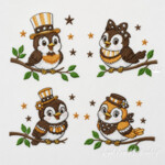Patriotic Tweet Birds and Flag Machine Embroidery Designs Bundle - 4 sizes