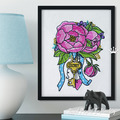 Vintage Peonies with a Key Machine Embroidery Design - 3 sizes