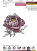 Pink Peony with Leaves Machine Embroidery Design - 7 sizes