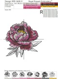 Pink Peony with Leaves Machine Embroidery Design - 7 sizes