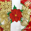 Poinsettia Christmas Star Napkin Ring FSL Machine Embroidery Design