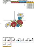 Poppies, Daisies, Cornflowers Corner Machine Embroidery Design - 3 sizes