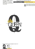 Queen Inscription with crown Machine embroidery design