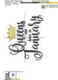 Queens are born in January Inscription Machine Embroidery Design