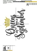 Queens are born in September Inscription Machine Embroidery Design
