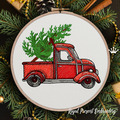 Motif de broderie à la machine « Camion de Noël rouge vintage avec sapin » – 6 tailles disponibles