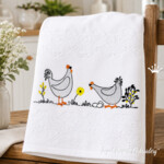 Motifs de broderie à la machine « Coq et poule avec des œufs » - 2 tailles