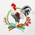 Rooster with Japanese Wreath Machine Embroidery Design - 5 sizes