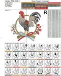 Rooster with Japanese Wreath Machine Embroidery Design - 5 sizes