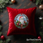 Stained Glass Santa with Berries Mega Machine Embroidery Design in 4 sizes