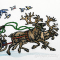 Santa Claus rides in a reindeer sleigh Machine Embroidery Design - 3 sizes