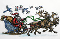 Santa Claus rides in a reindeer sleigh Machine Embroidery Design - 3 sizes