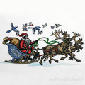 Santa Claus rides in a reindeer sleigh Machine Embroidery Design - 3 sizes