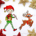 Christmas Elf carries gifts together with Rudolph Reindeer