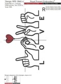 Sign Language LOVE lettering machine embroidery design - 9 sizes
