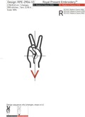 Sign Language letter V machine embroidery design - 3 sizes