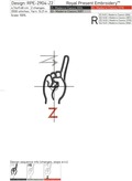 Sign Language letter Z machine embroidery design - 3 sizes