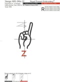 Sign Language letter Z machine embroidery design - 3 sizes