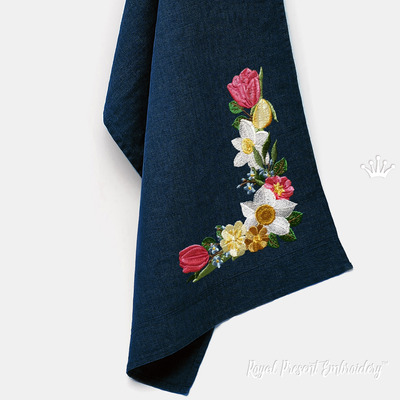 Motif de broderie machine "Spring Flowers Corner" - 4 tailles
