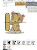 Teddy bear letter H Machine Embroidery Design - 4 sizes