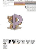 Teddy bear letter P Machine Embroidery Design - 5 sizes
