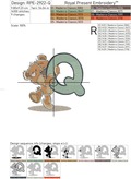 Teddy bear letter Q Machine Embroidery Design - 4 sizes