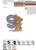 Teddy bear letter S Machine Embroidery Design - 4 sizes