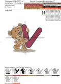 Teddy bear letter V Machine Embroidery Design - 4 sizes
