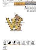 Teddy bear letter W Machine Embroidery Design - 4 sizes