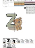 Teddy bear letter Z Machine Embroidery Design - 5 sizes